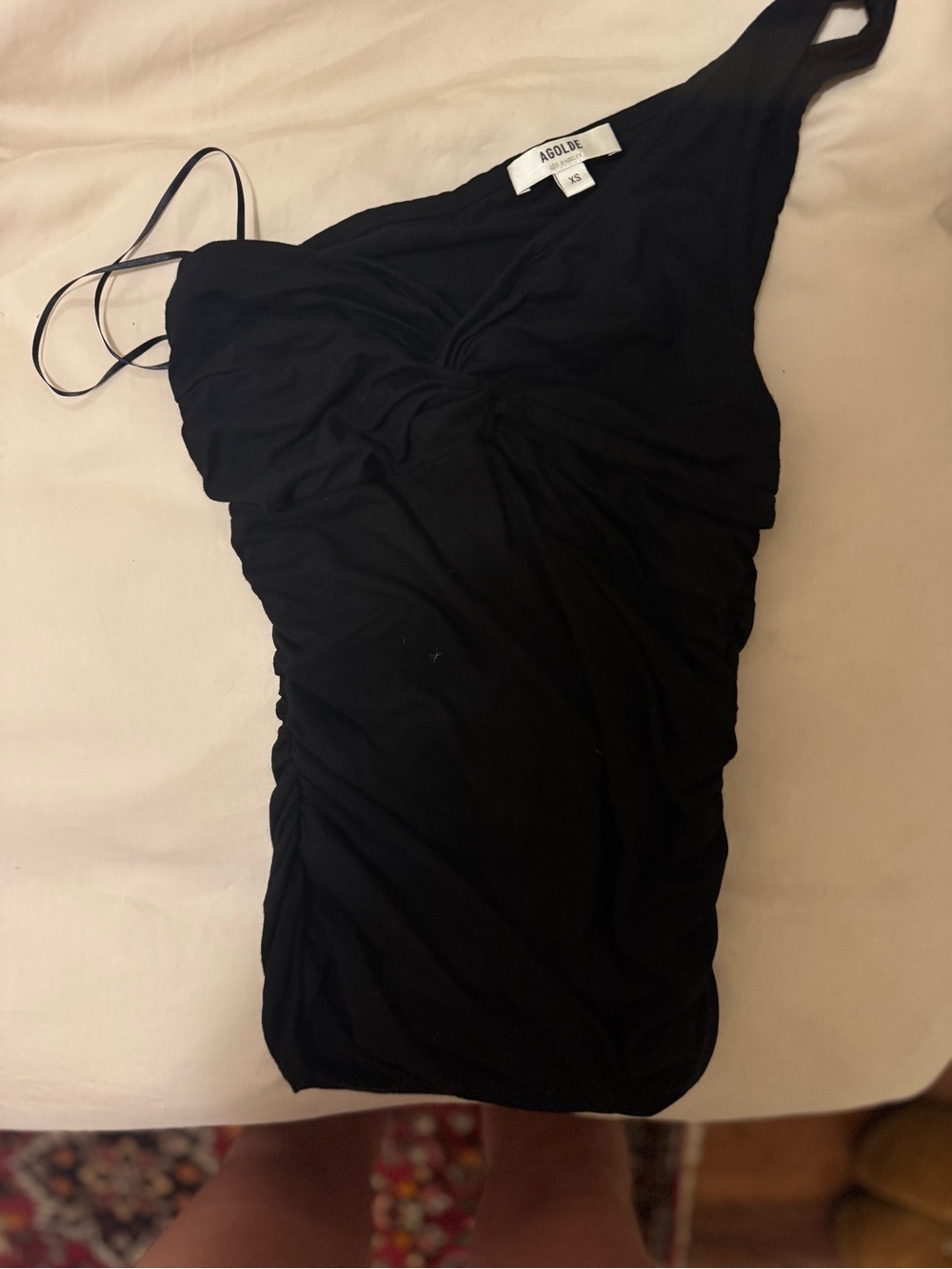 Agolde Black One-Shoulder Ruched Tank
